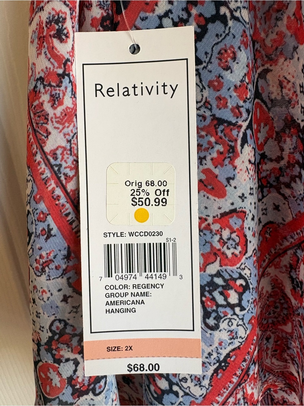 Relativity One-Shoulder Ruffle Dress in Red and Blue Paisley - Picture 3 of 5